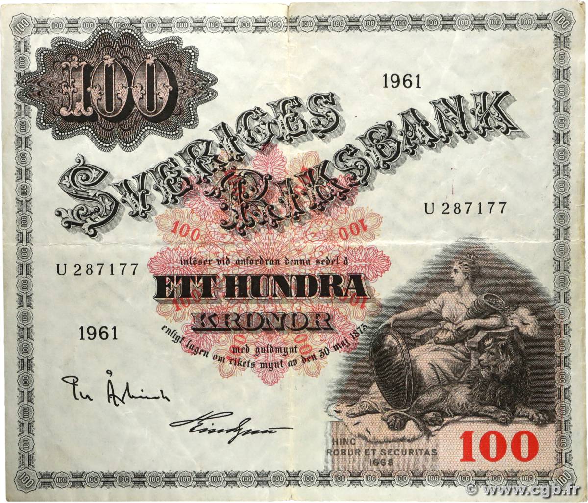 100 Kronor SUÈDE  1961 P.48c VF+
