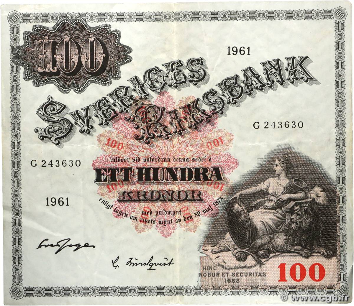 100 Kronor SUÈDE  1961 P.48c TTB+