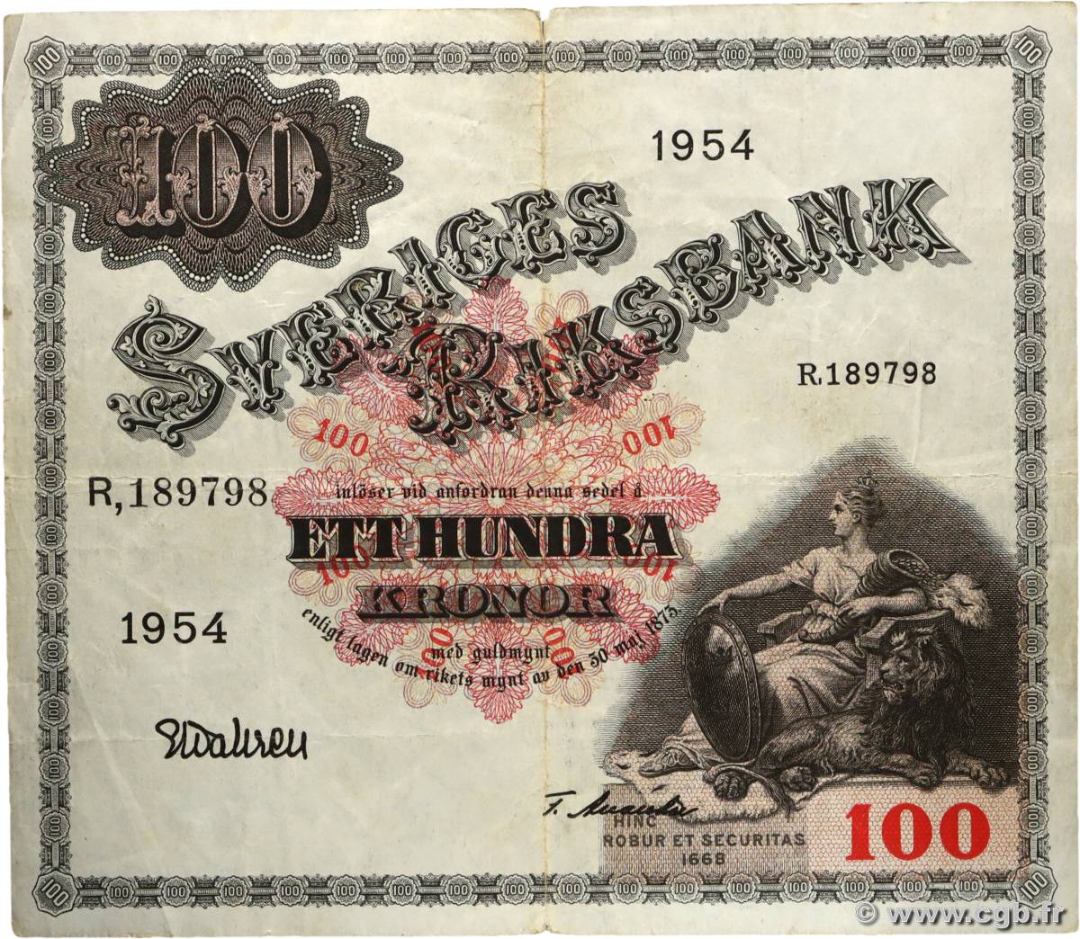 100 Kronor SUÈDE  1954 P.36aj TB+