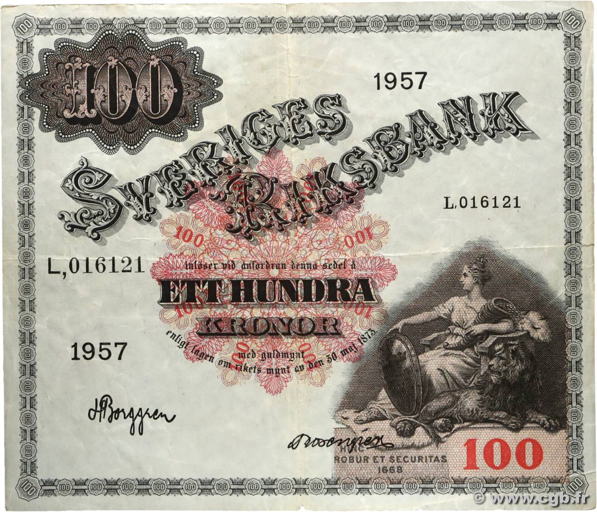 100 Kronor SUÈDE  1957 P.45c TTB