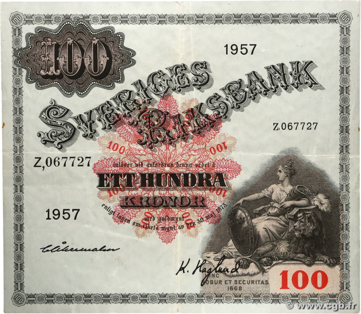 100 Kronor SUÈDE  1957 P.45c TTB+