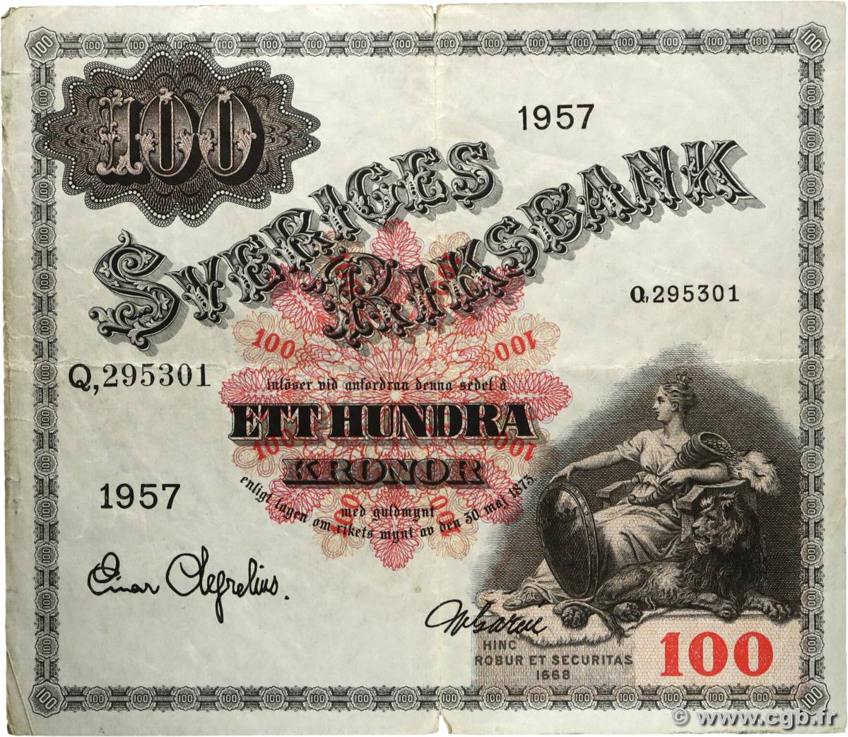 100 Kronor SUÈDE  1957 P.45c TTB