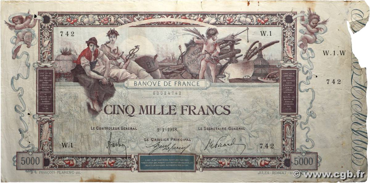 5000 Francs FLAMENG FRANCIA  1918 F.43.01 RC+