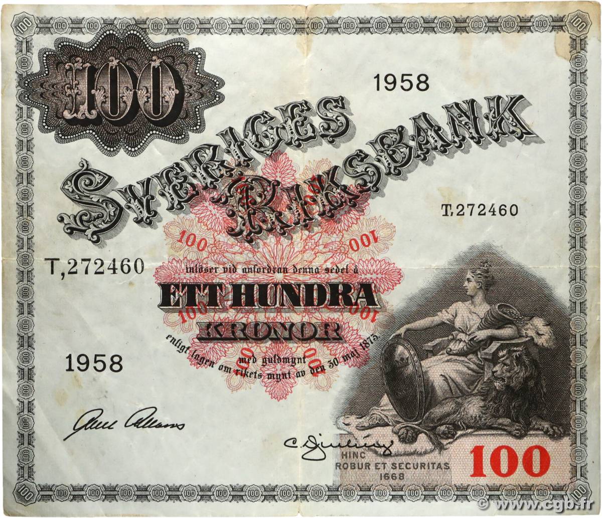 100 Kronor SUÈDE  1958 P.45d TTB+