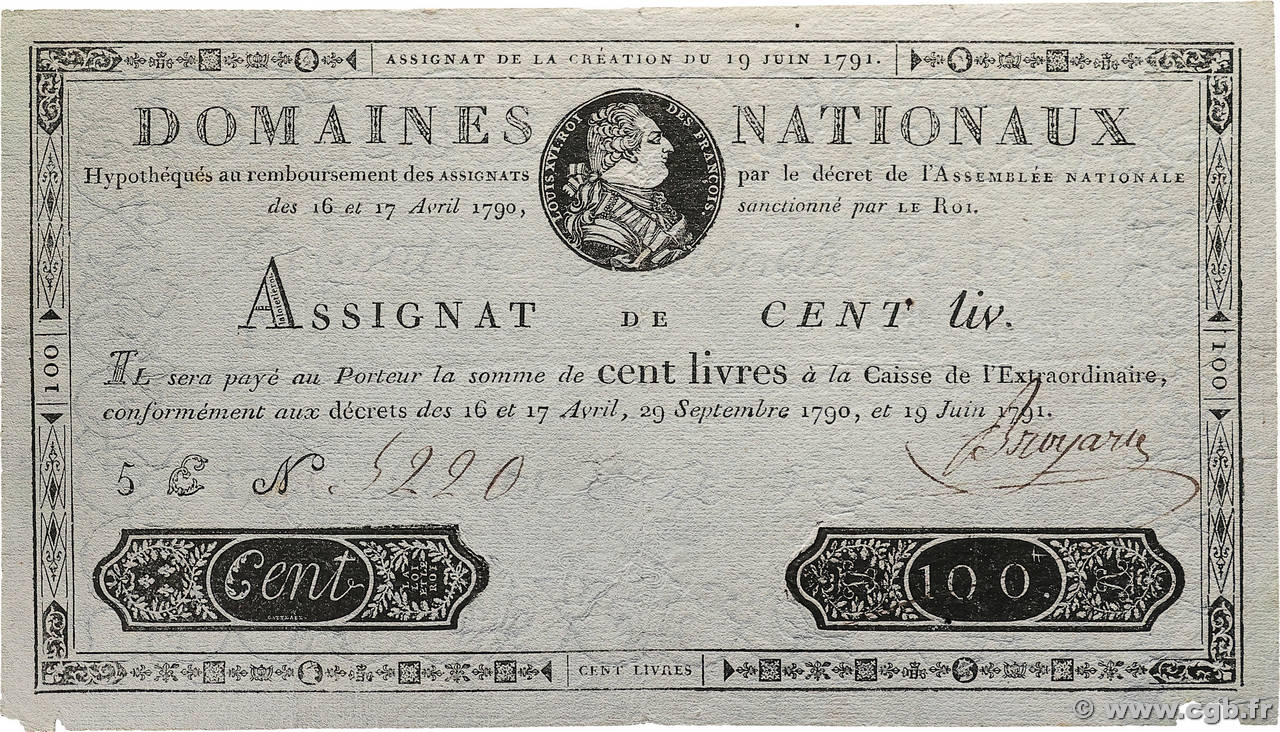 100 Livres FRANCE  1791 Ass.15a TTB