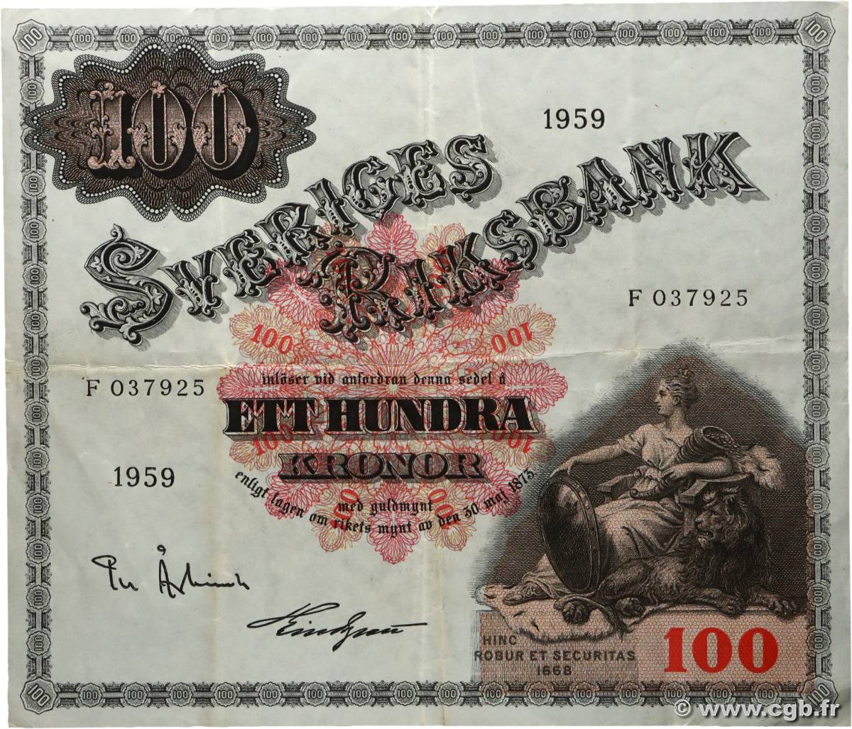 100 Kronor SUÈDE  1959 P.48a TTB+