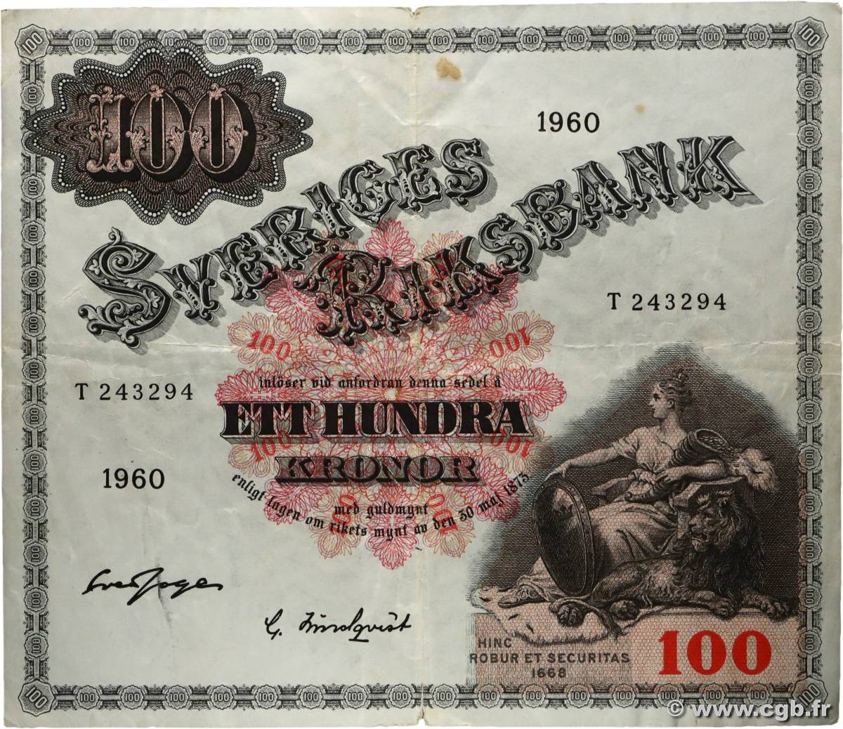 100 Kronor SUÈDE  1960 P.48b TTB+