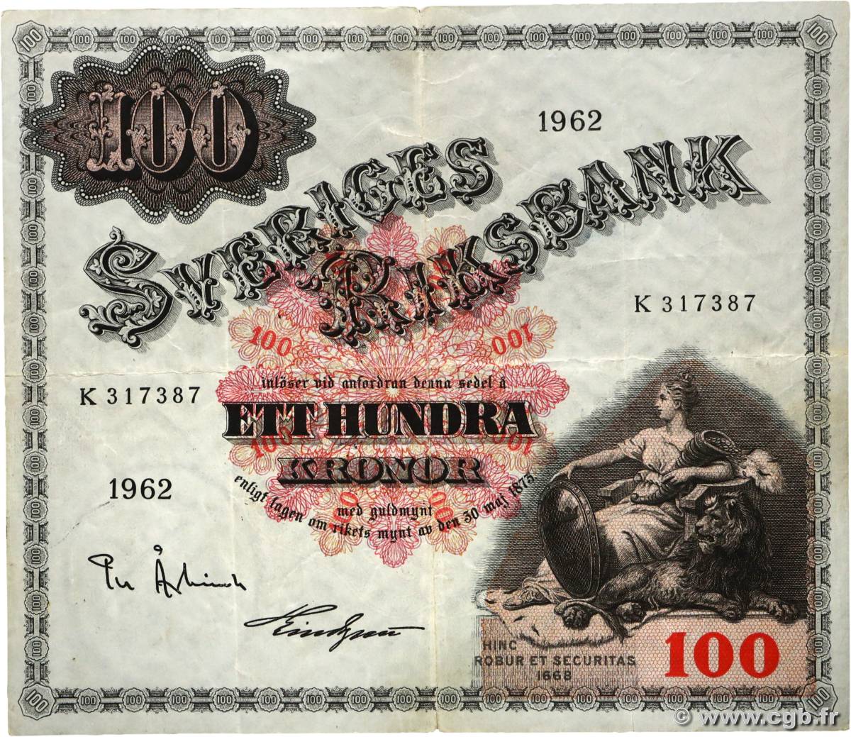 100 Kronor SUÈDE  1962 P.48d TTB