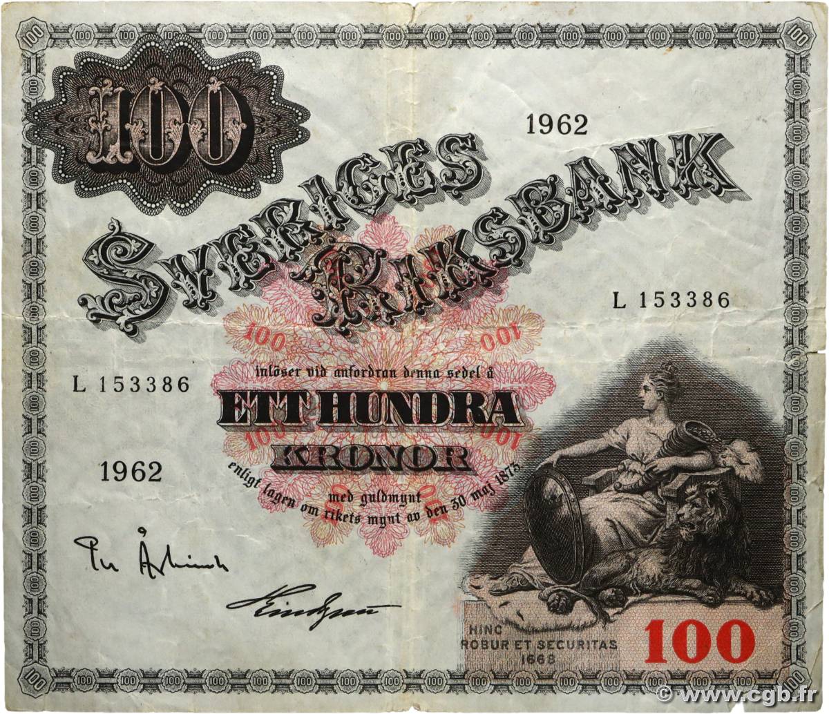 100 Kronor SUÈDE  1962 P.48d F+