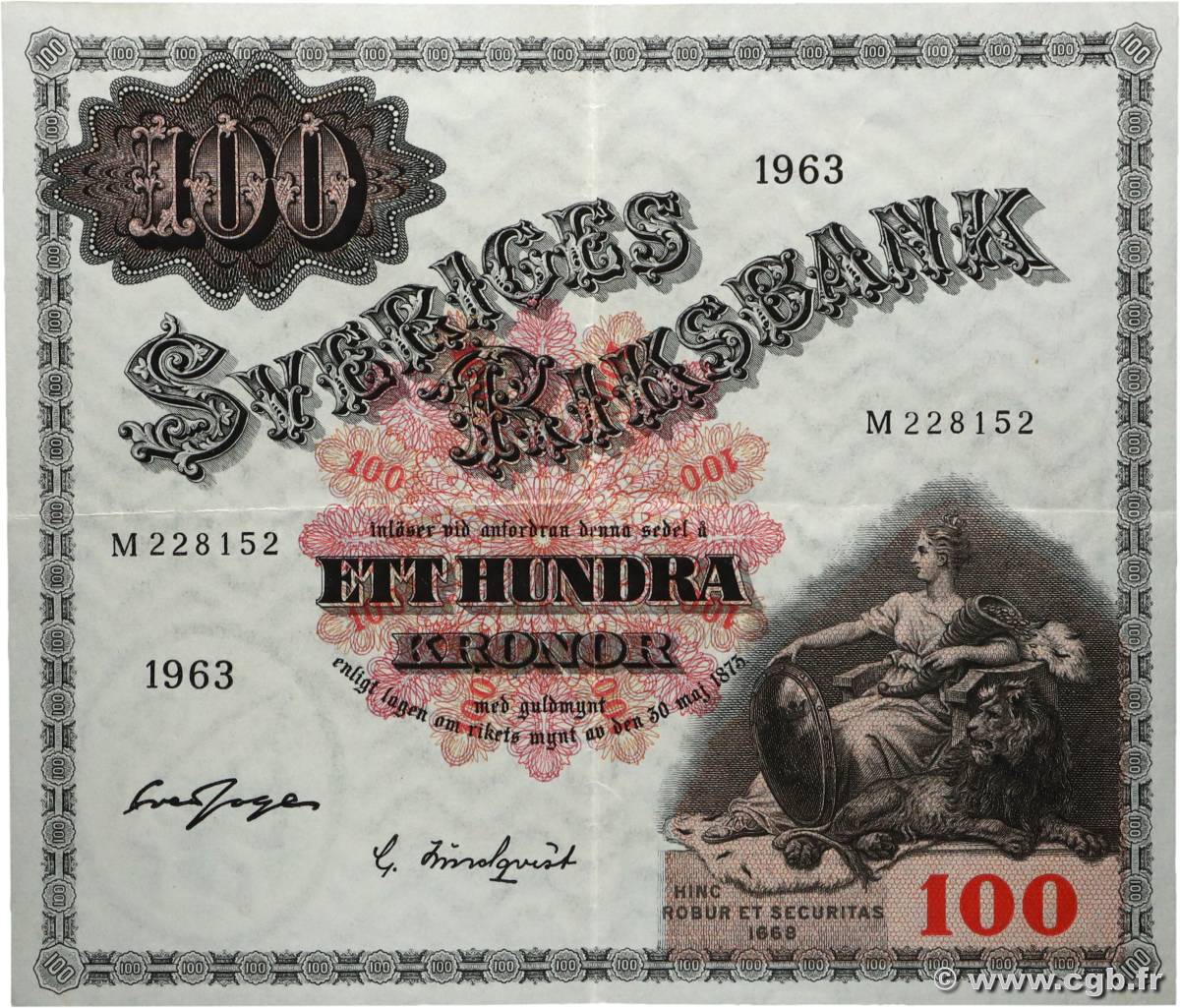 100 Kronor SWEDEN  1963 P.48e VF+