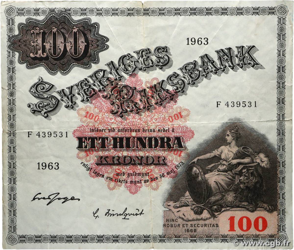 100 Kronor SUÈDE  1963 P.48e pr.TTB