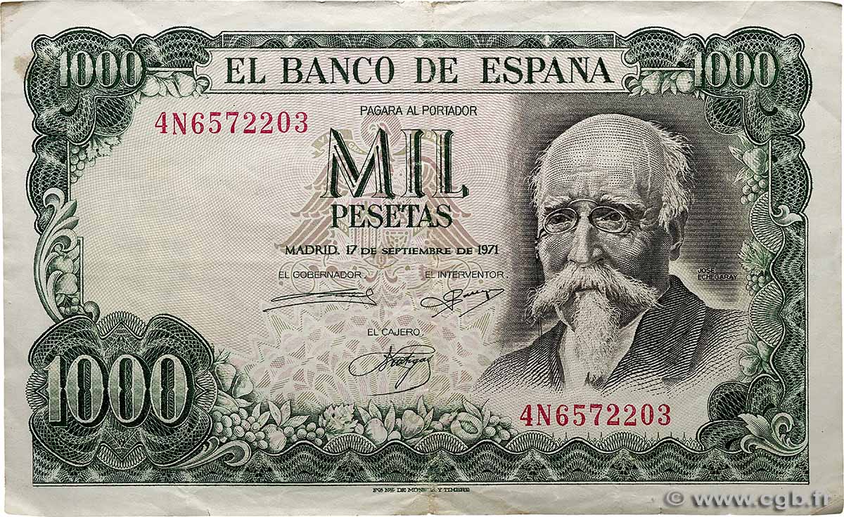 1000 Pesetas SPAIN  1971 P.154 F+