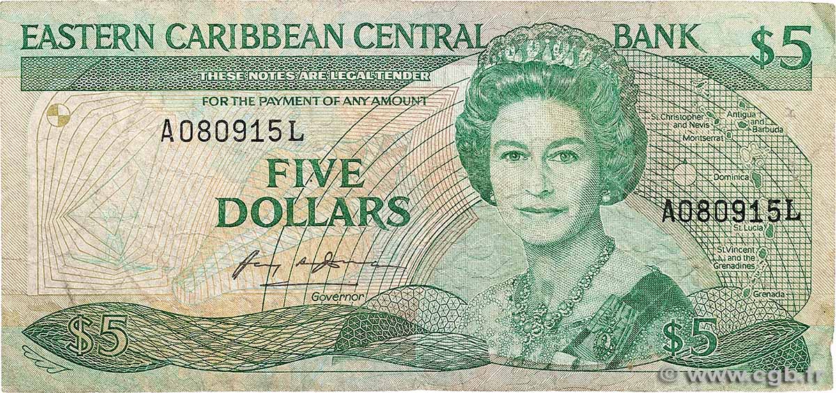 5 Dollars CARIBBEAN   1986 P.18l VG