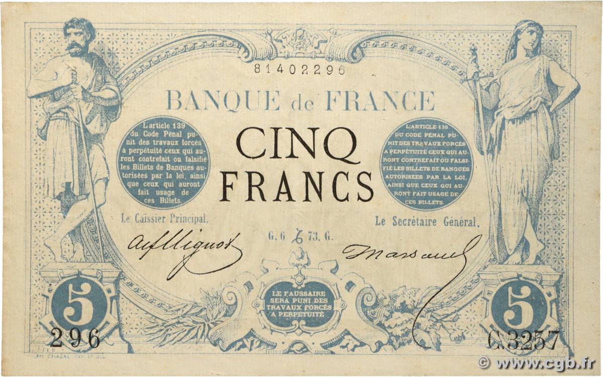 5 Francs NOIR FRANCIA  1873 F.01.24 EBC