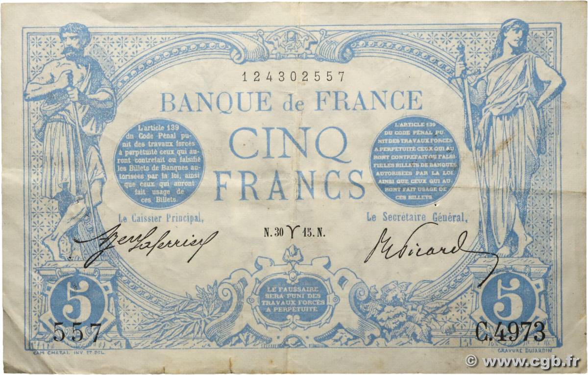 5 Francs BLEU FRANCE  1915 F.02.25 TTB