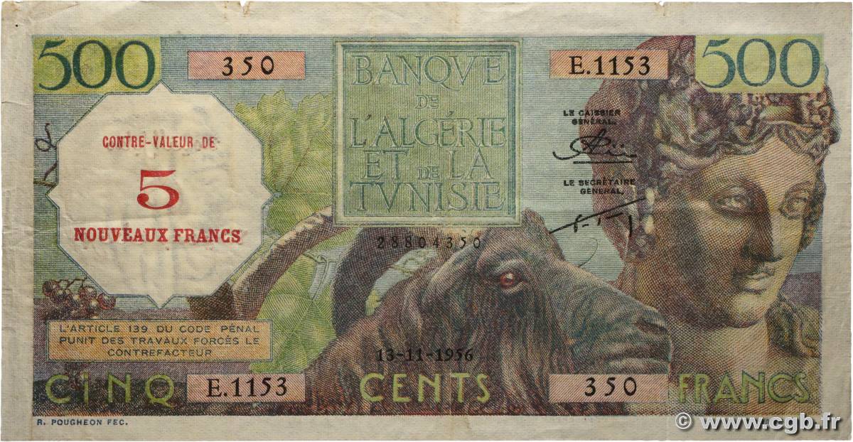5 NF sur 500 Francs ALGÉRIE  1956 P.111 TTB