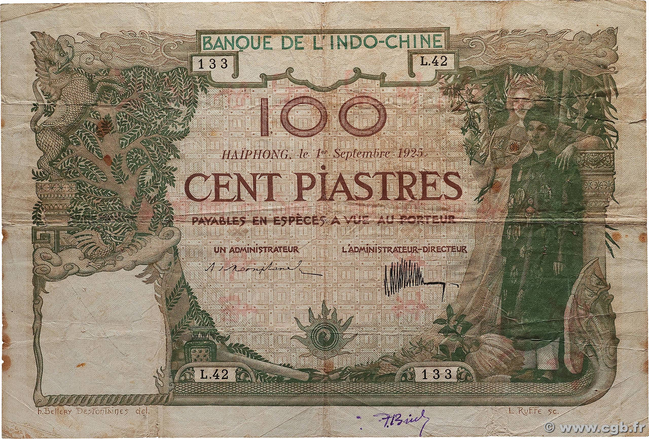 100 Piastres INDOCHINE FRANÇAISE Haïphong 1925 P.020 TB+