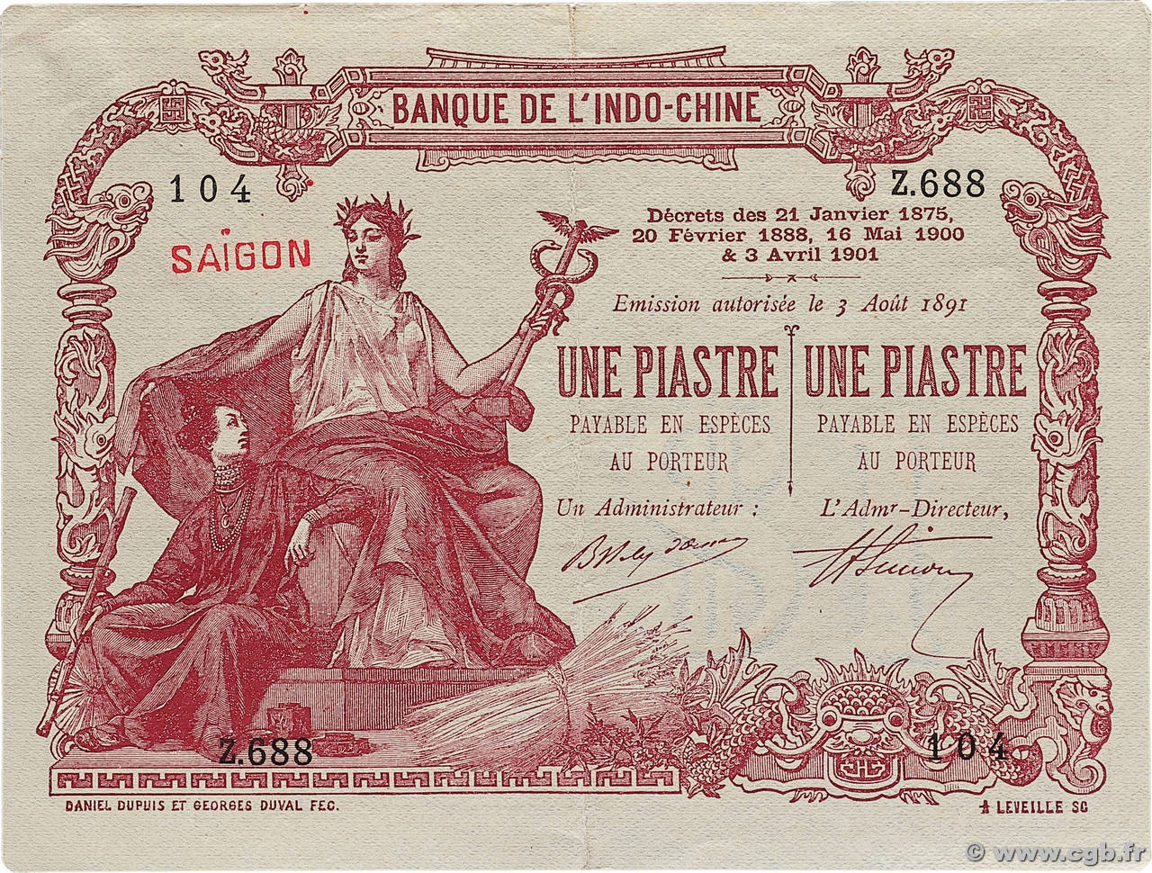 1 Piastre - 1 Piastre INDOCHINE FRANÇAISE Saïgon 1909 P.034b SUP