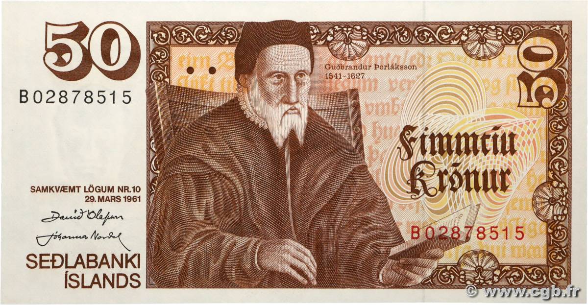 50 Kronur ICELAND  1961 P.49a UNC