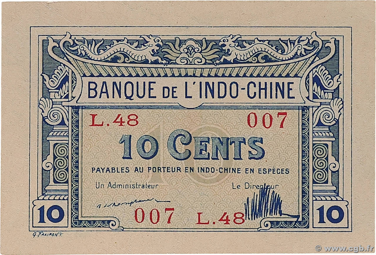 10 Cents INDOCHINE FRANÇAISE  1919 P.044 SPL