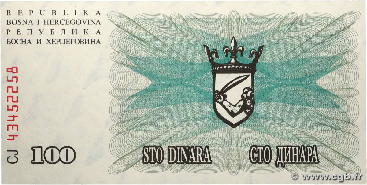 100 Dinara BOSNIA HERZEGOVINA  1992 P.013a UNC