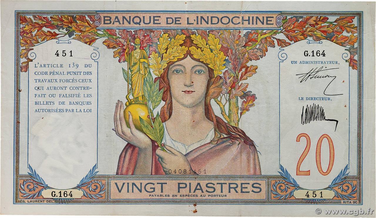 20 Piastres INDOCHINE FRANÇAISE  1928 P.050 TTB+