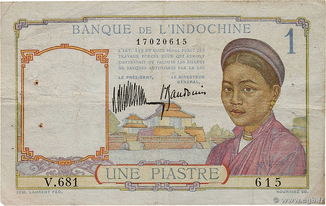 1 Piastre INDOCHINE FRANÇAISE  1932 P.052 TB