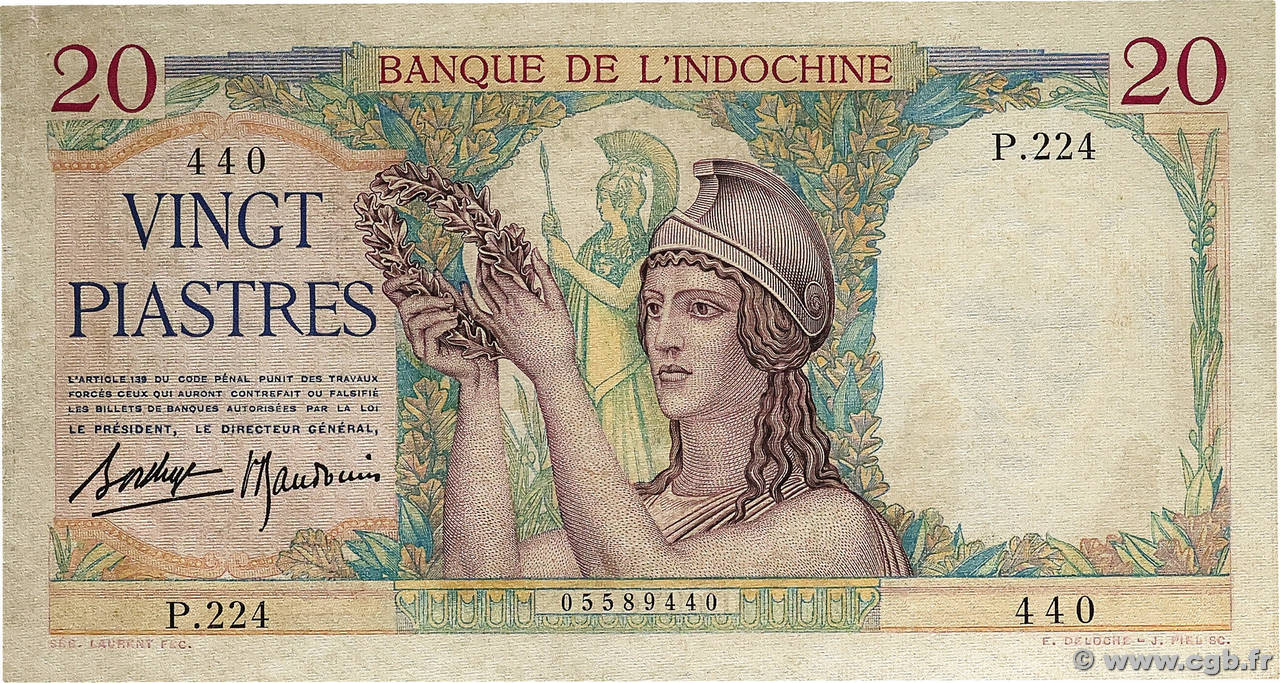 20 Piastres INDOCHINE FRANÇAISE  1936 P.056b pr.SPL