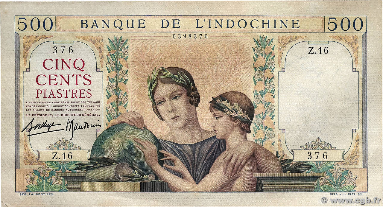 500 Piastres INDOCHINE FRANÇAISE  1939 P.057 SPL+