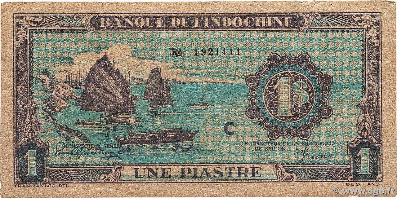 1 Piastre bleu INDOCHINE FRANÇAISE  1944 P.059a TB
