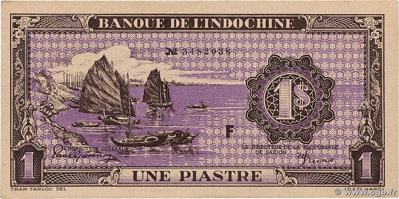 1 Piastre violet INDOCHINE FRANÇAISE  1943 P.060 pr.NEUF