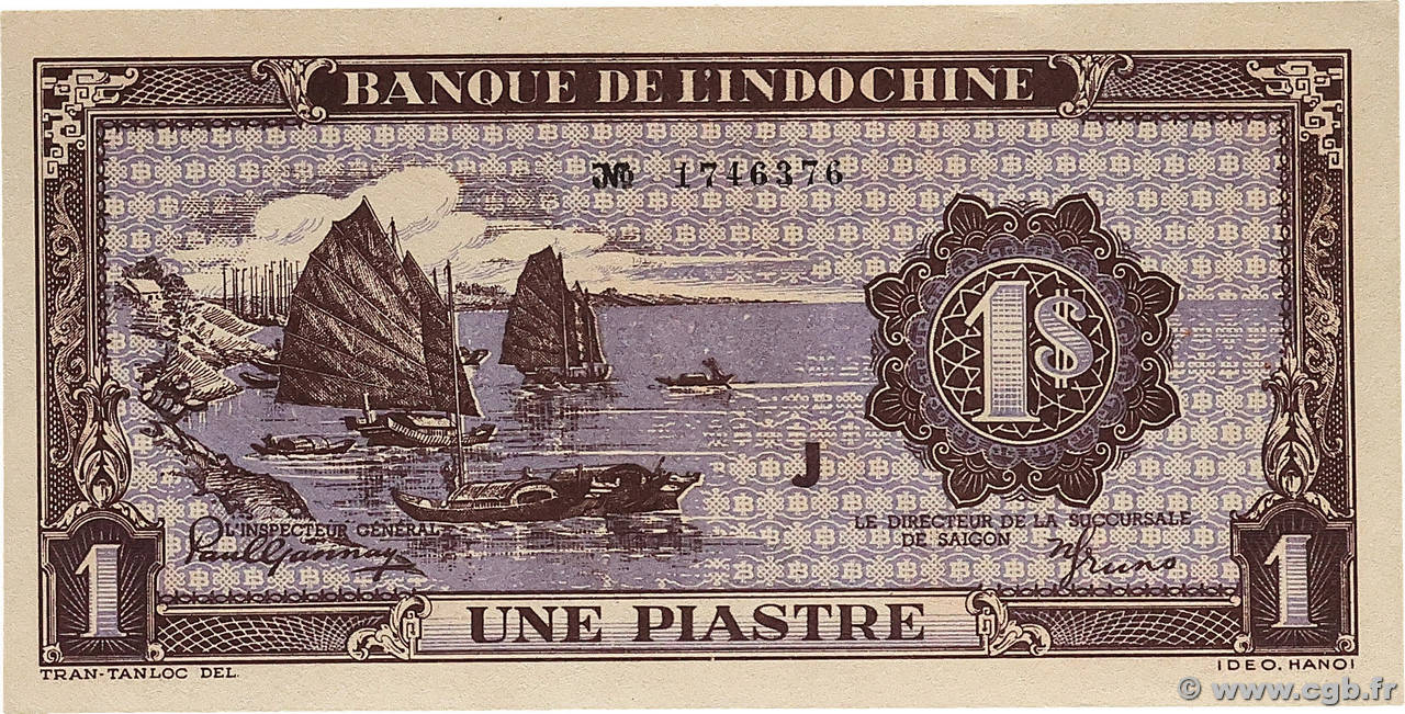 1 Piastre violet INDOCHINE FRANÇAISE  1943 P.060 NEUF