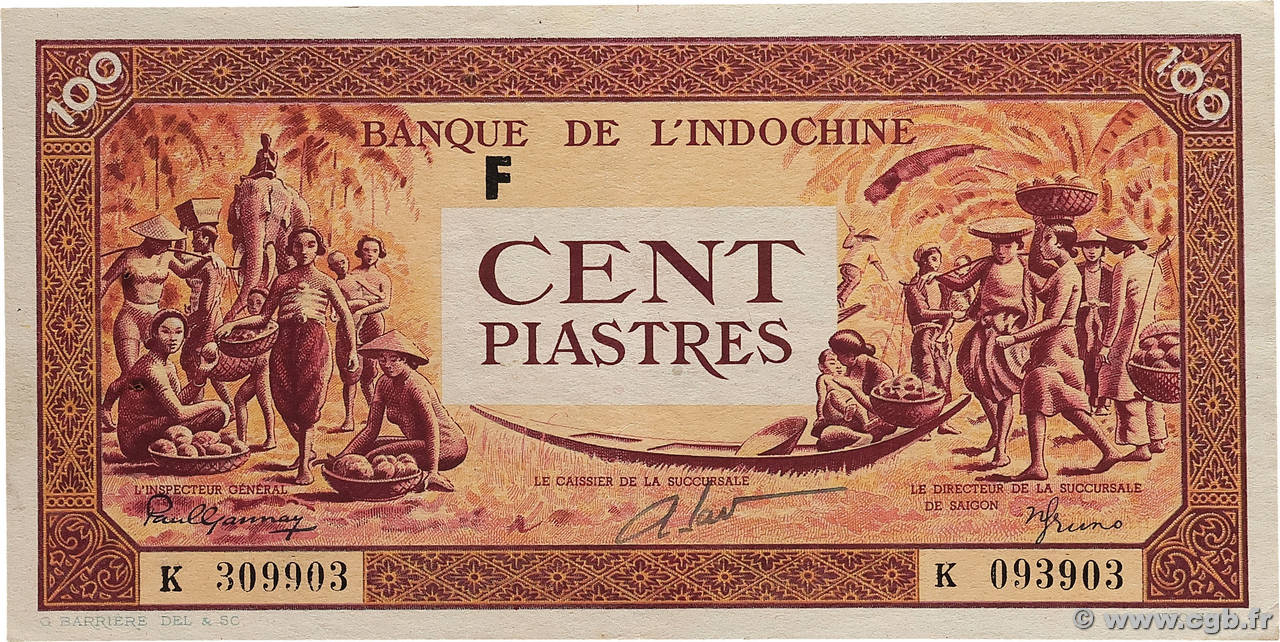 100 Piastres orange INDOCHINE FRANÇAISE  1942 P.066 TTB+