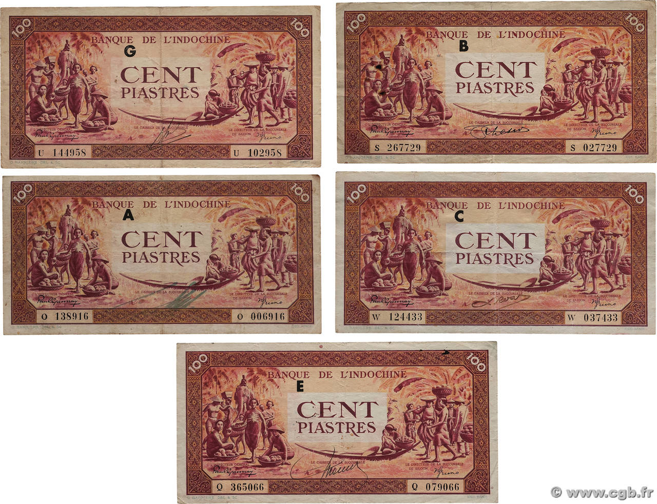 100 Piastres orange Lot INDOCHINE FRANÇAISE  1942 P.066 TB à TTB