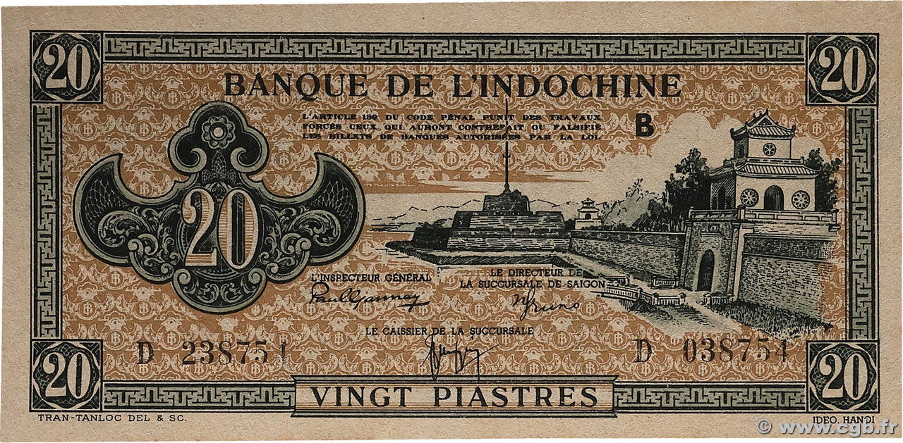 20 Piastres marron INDOCHINE FRANÇAISE  1944 P.071 NEUF