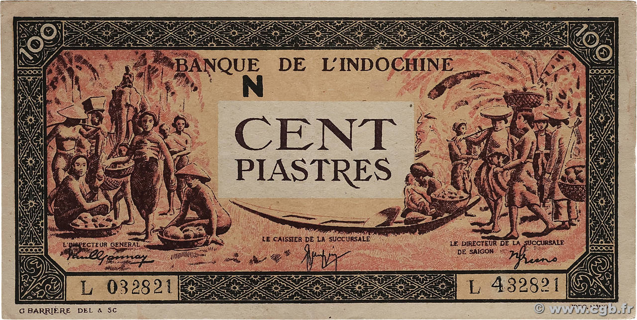 100 Piastres orange, cadre noir Faux INDOCHINE FRANÇAISE  1942 P.073x SUP