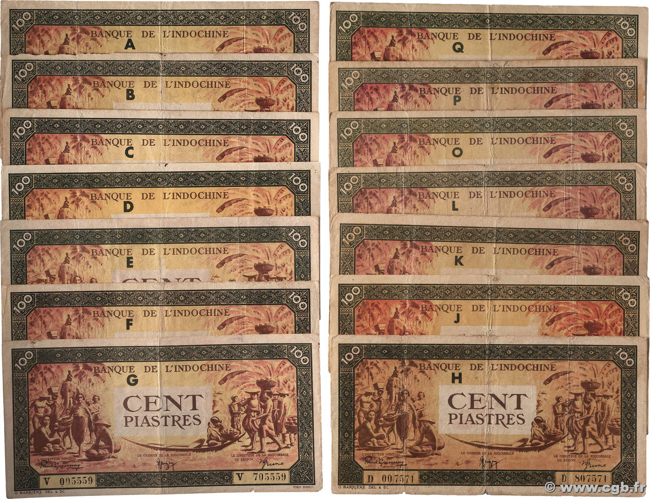 100 Piastres orange, cadre noir Lot INDOCHINE FRANÇAISE  1942 P.073 TB