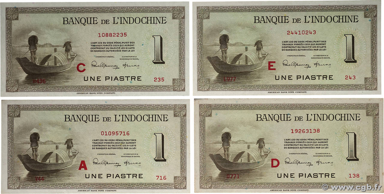 1 Piastre Lot INDOCHINE FRANÇAISE  1945 P.076b SPL