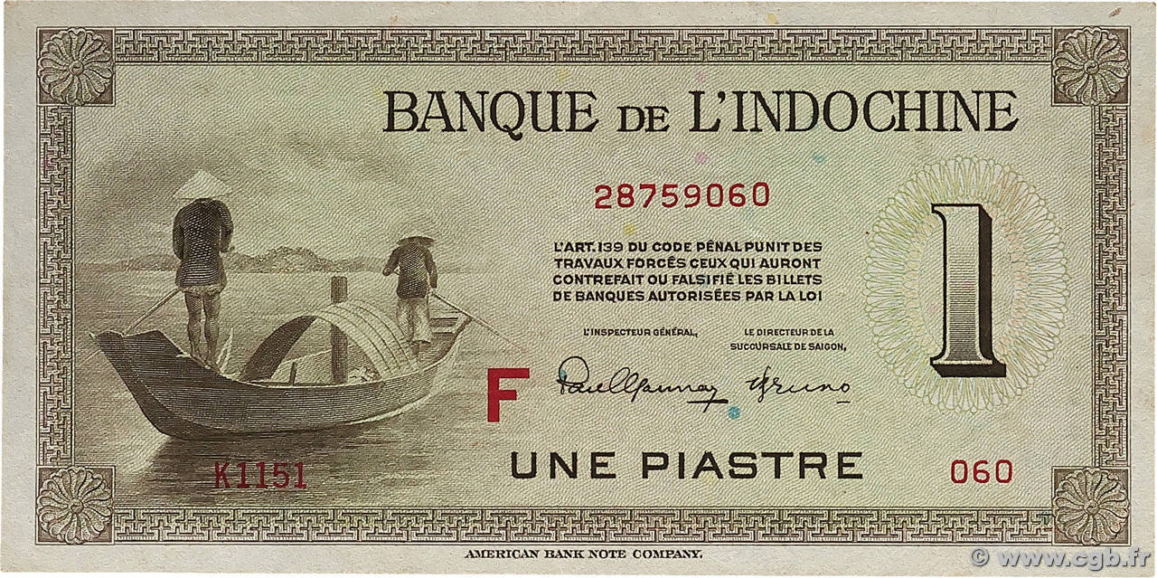 1 Piastre INDOCHINE FRANÇAISE  1945 P.076c TTB+
