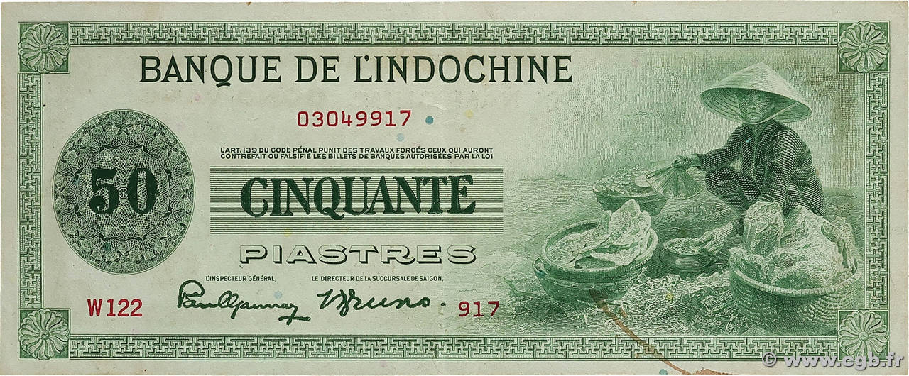 50 Piastres INDOCHINE FRANÇAISE  1945 P.077a TTB+