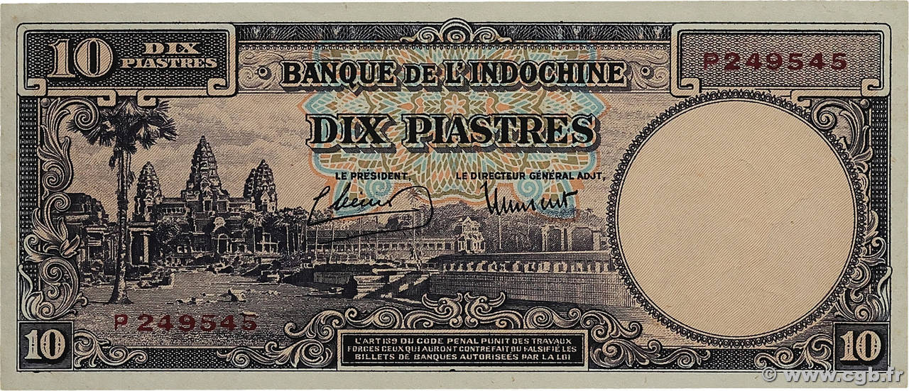 10 Piastres INDOCHINE FRANÇAISE  1947 P.080 pr.NEUF