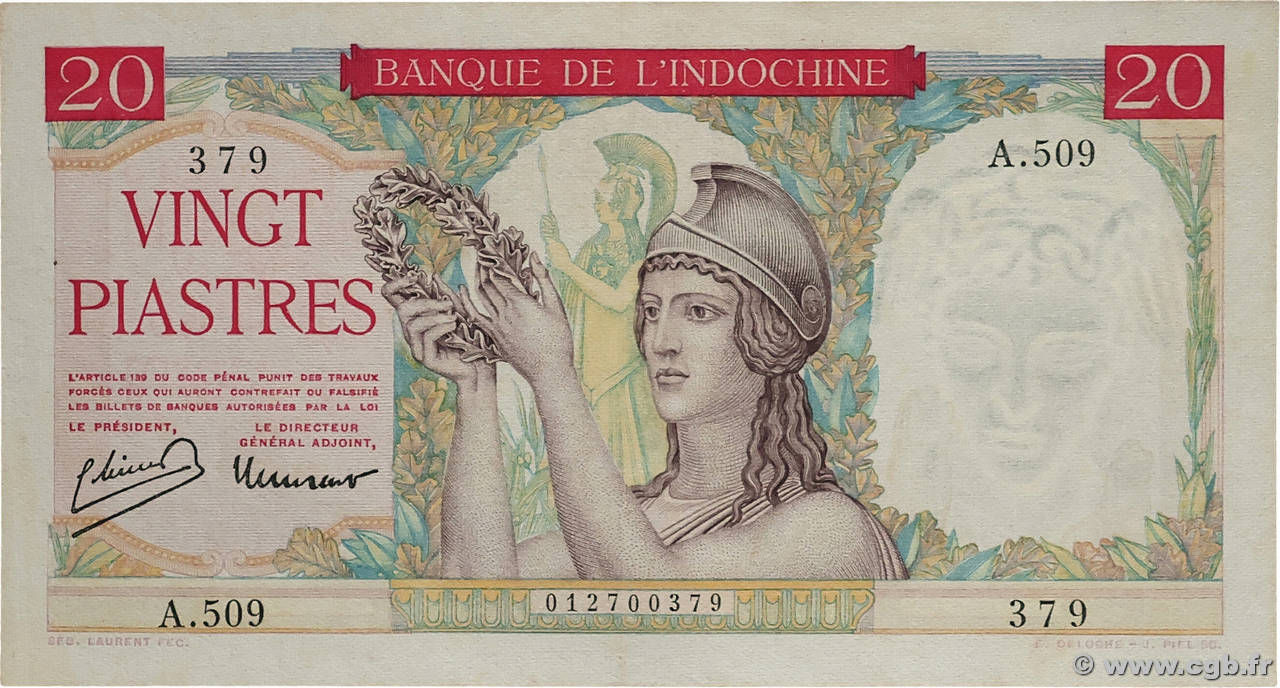 20 Piastres INDOCHINE FRANÇAISE  1949 P.081a SPL