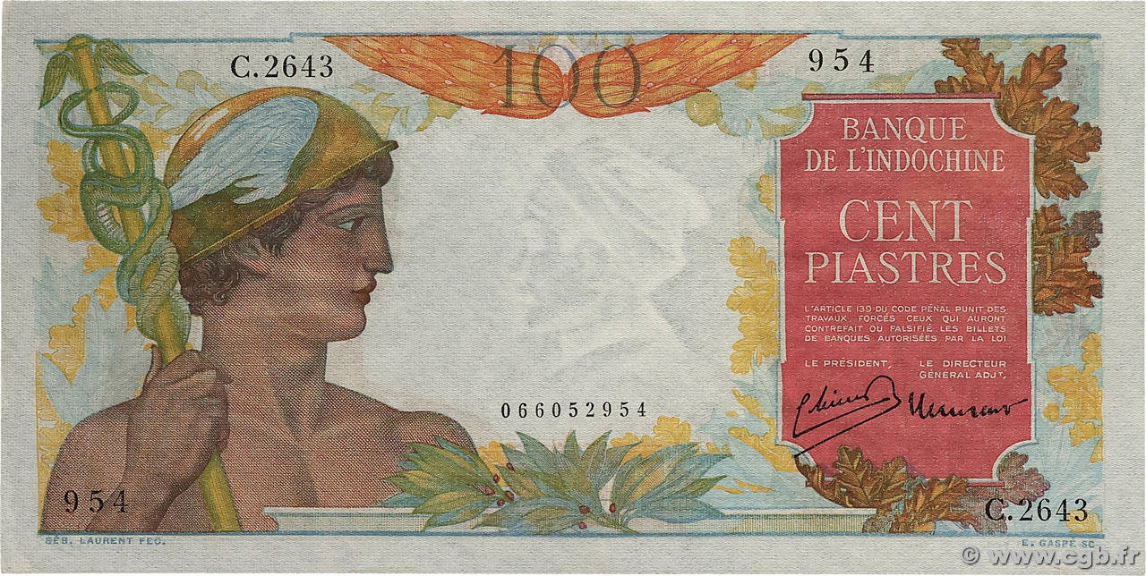 100 Piastres INDOCHINE FRANÇAISE  1947 P.082b SPL