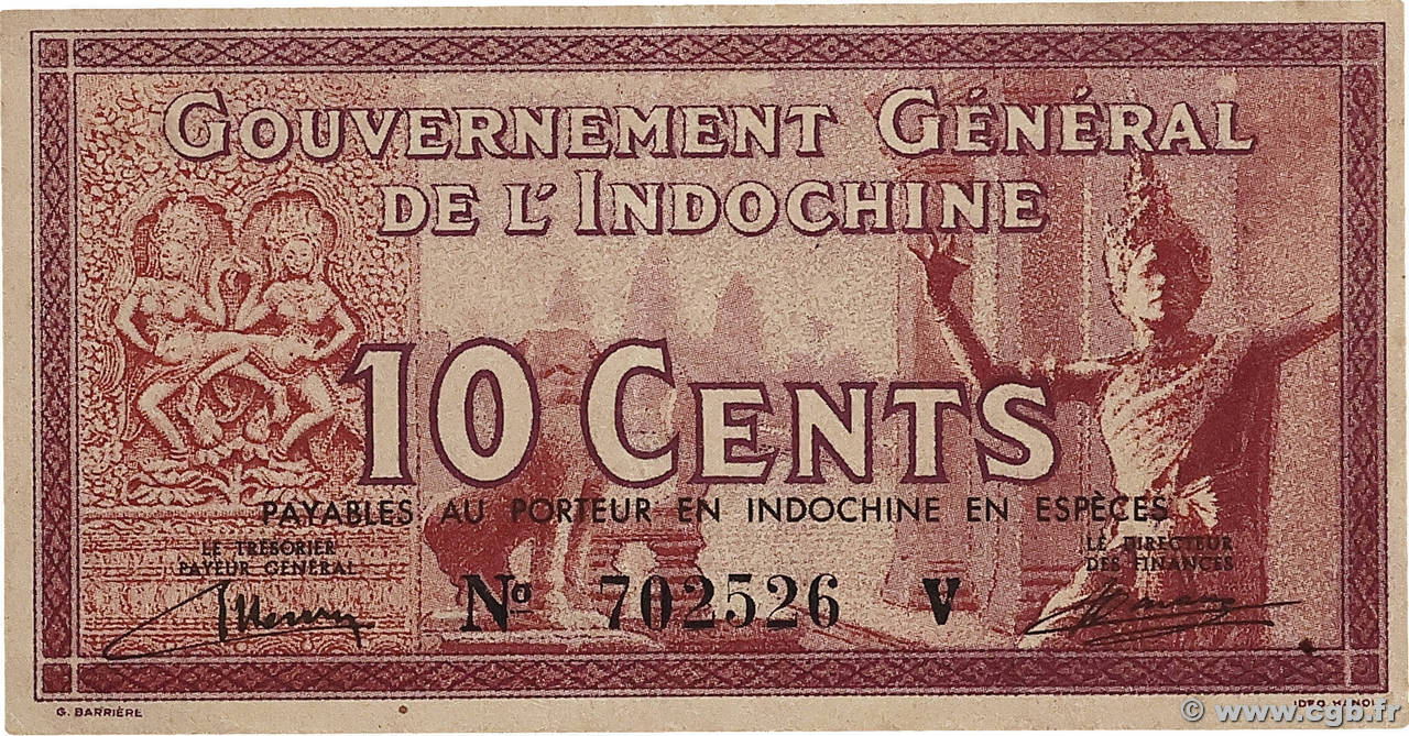 10 Cents INDOCHINE FRANÇAISE  1939 P.085b SUP