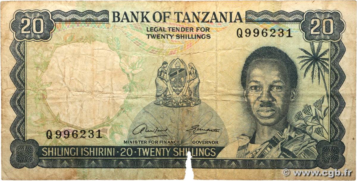 20 Shillings TANZANIA  1966 P.03a VG