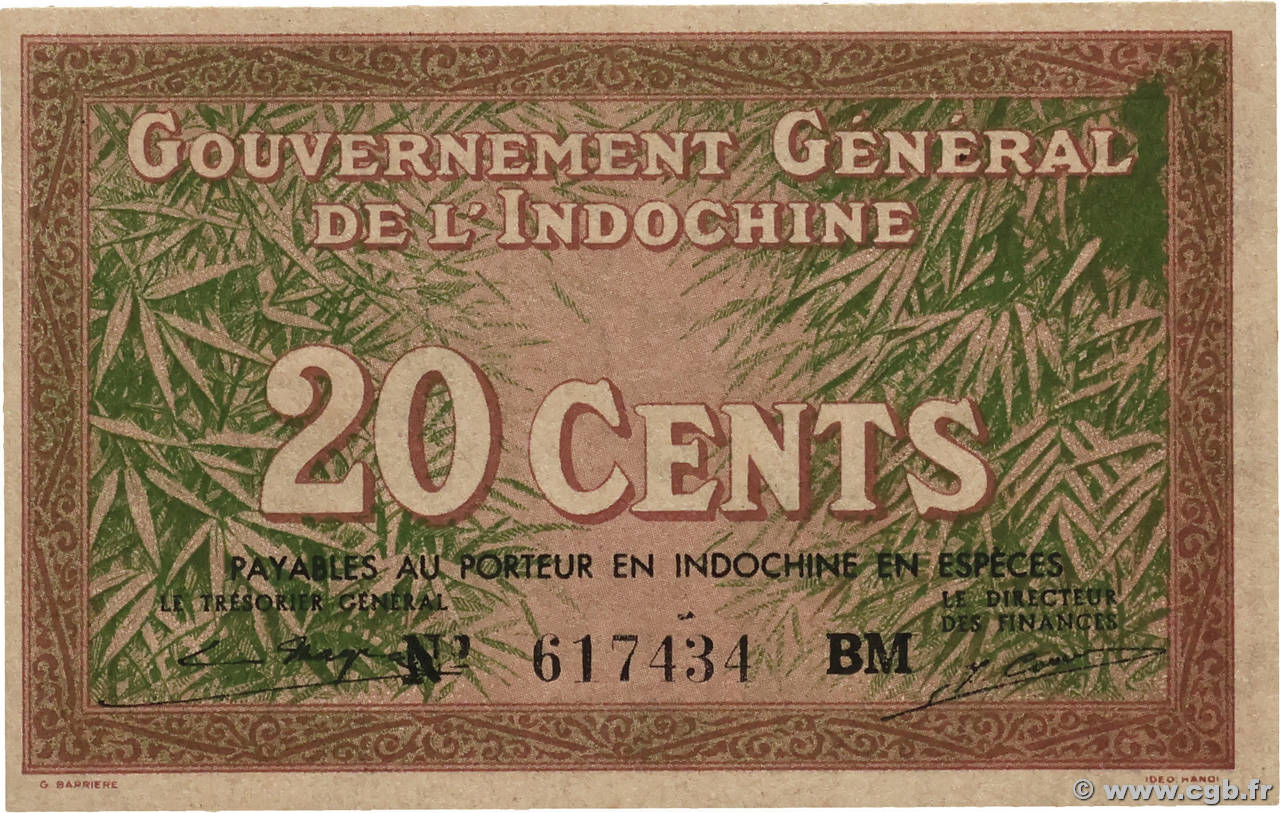 20 Cents INDOCHINE FRANÇAISE  1939 P.086d NEUF