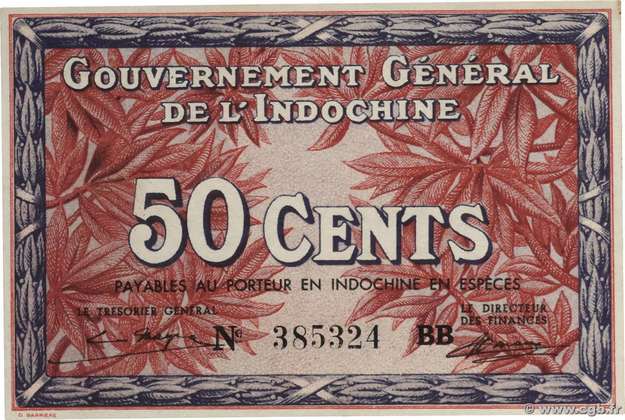 50 Cents INDOCHINE FRANÇAISE  1939 P.087c SPL