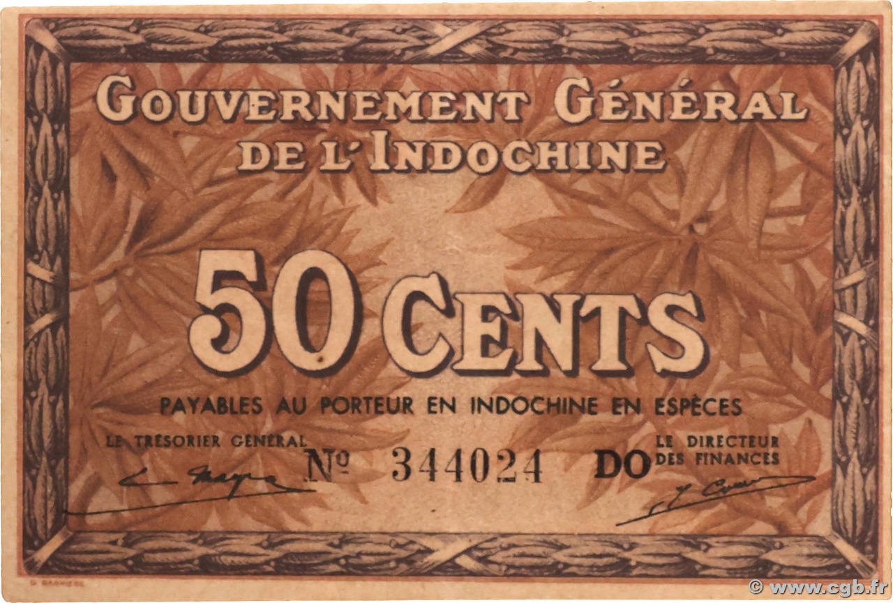 50 Cents INDOCHINE FRANÇAISE  1939 P.087e TTB+