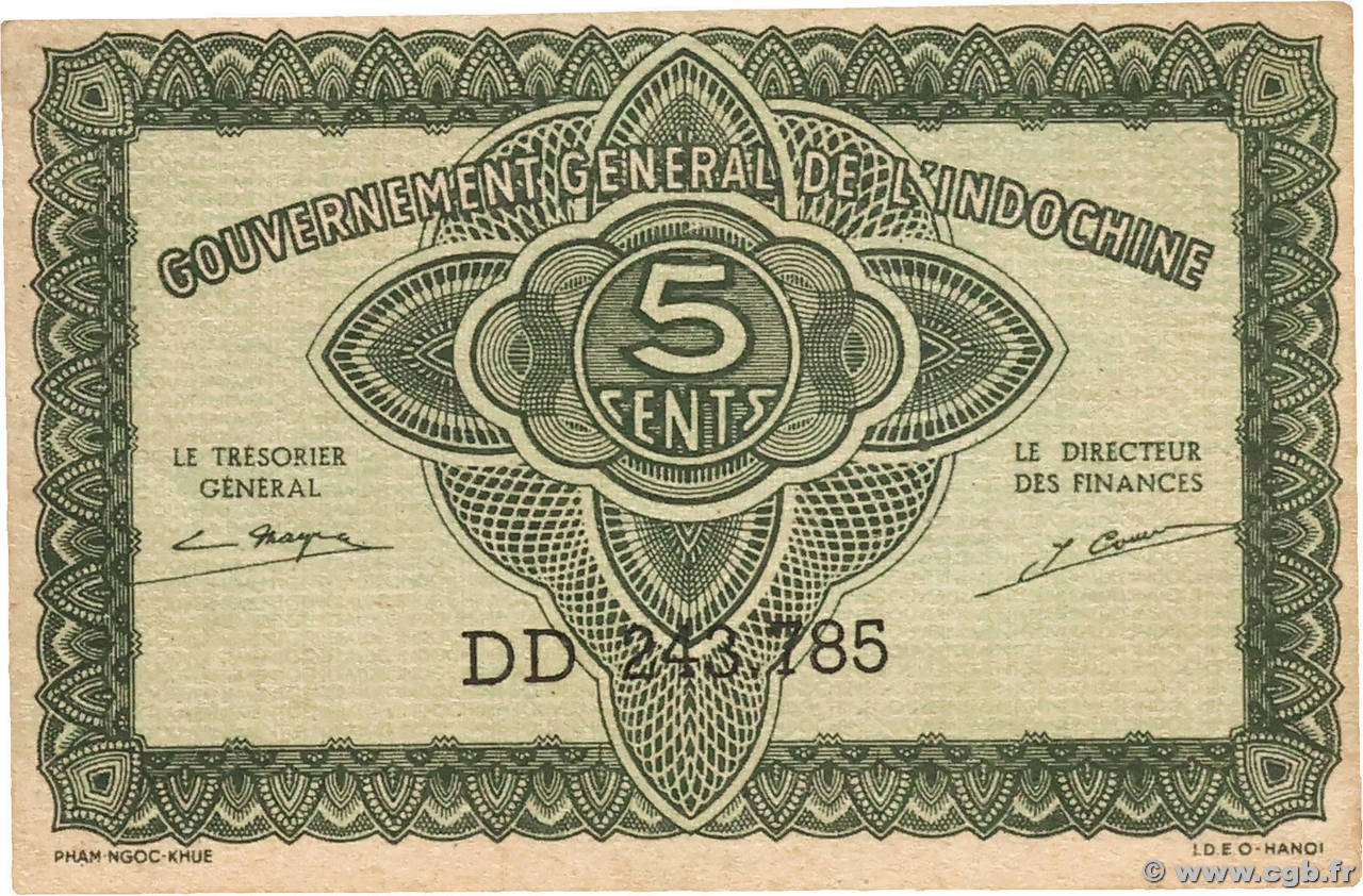 5 Cents INDOCHINE FRANÇAISE  1943 P.088b SUP