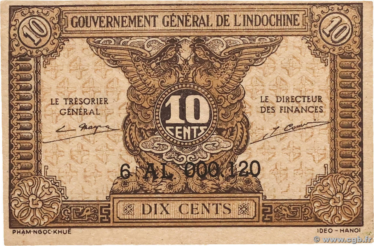 10 Cents Remplacement INDOCHINE FRANÇAISE  1943 P.089br TTB+